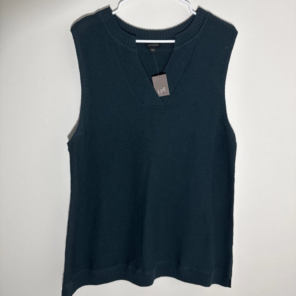 J. Jill Wearever Collection Blue Green Sleeveless V Neck Pullover Sweater NWT XL